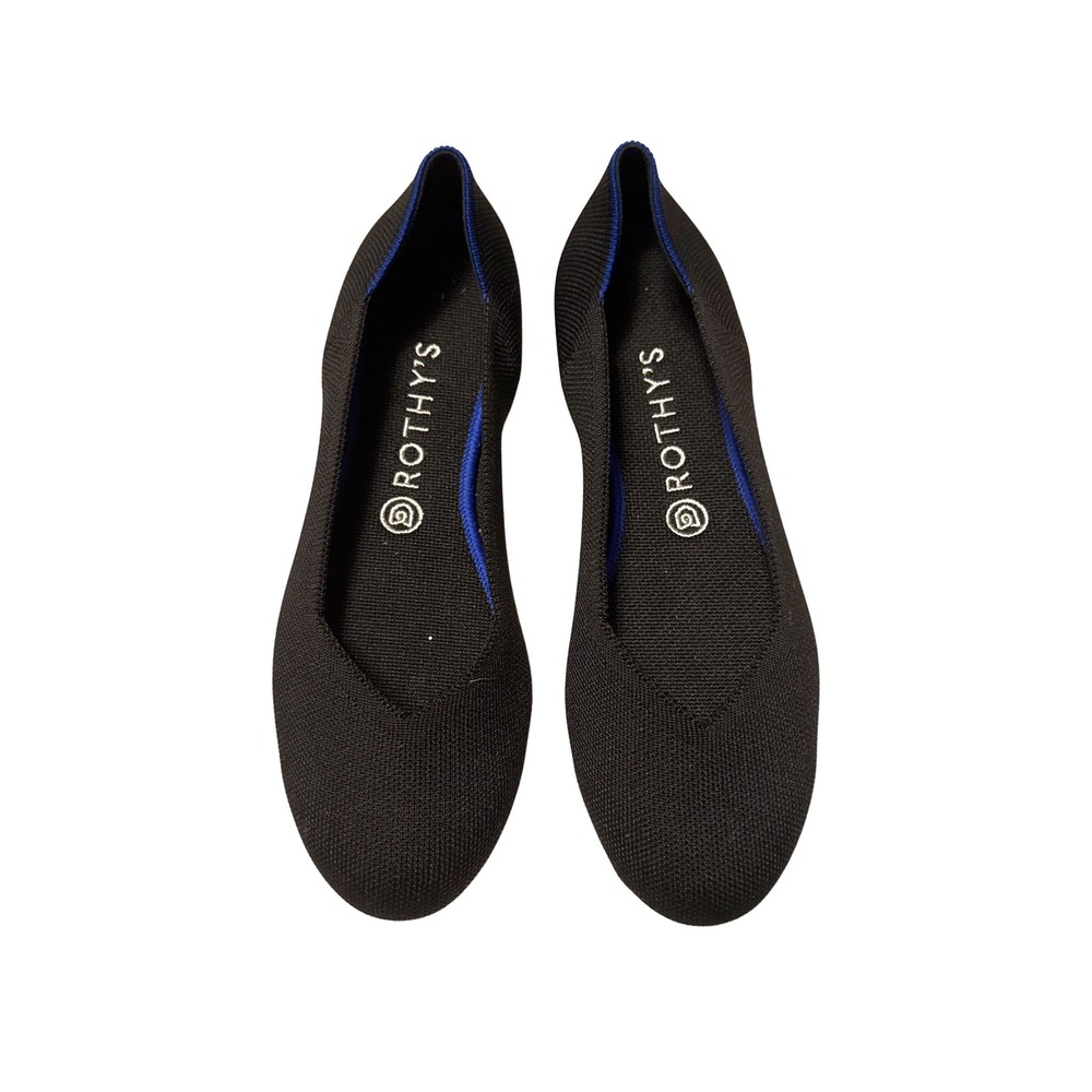 Rothys The Flat Black Knit Round Toe Flats Womens 9.5 Sustainable Shoes EUC